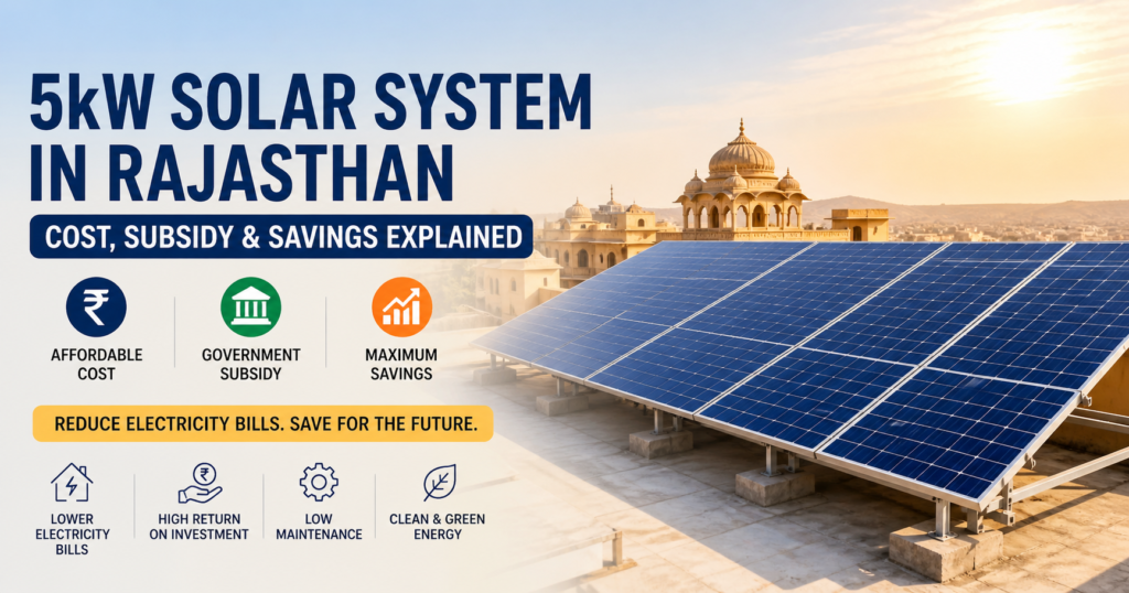 5kW solar system in Rajasthan rooftop installation showing cost subsidy and savings benefits