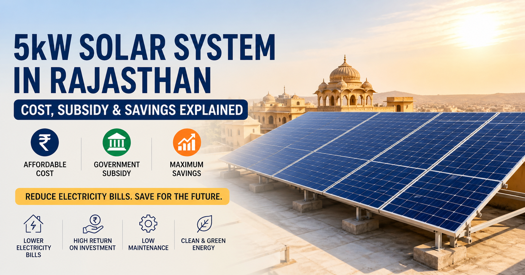 5kW solar system in Rajasthan rooftop installation showing cost subsidy and savings benefits